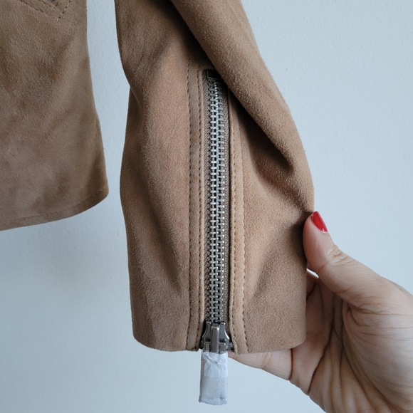 REISS Suede Lamb Leather Biker Jacket Size 10 - Picture 9 of 11